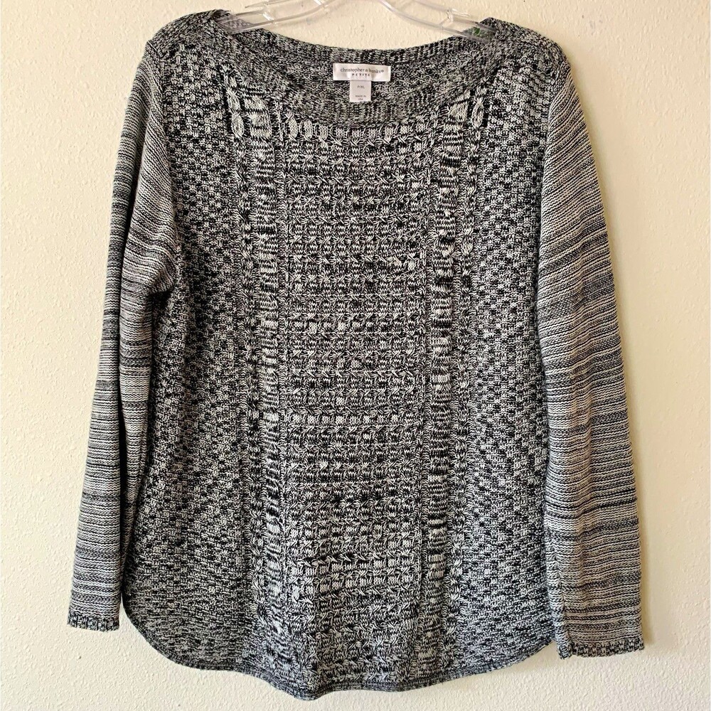 Christopher & Banks Womens Petite P/XL Black White Marled Cable Knit Sweater